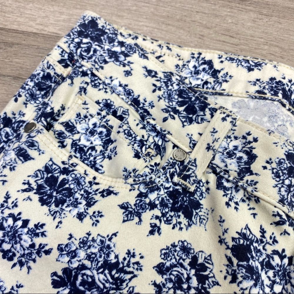 Paige Jeans Women 30 Cream Blue Peg Skinny Floral Stretch Ankle Mid Rise Cottage - Picture 5 of 11